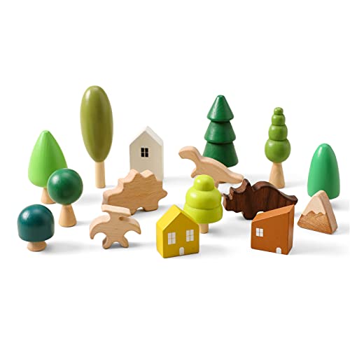 OESSUF Wooden Tree Toy with Dinosaur and House for Toddlers Wood Montessori Toys for Boys Girls Wood Doll Home Decrocation Mini Trees Ornaments for Home Decor Accessories 0 belly baby and beyond