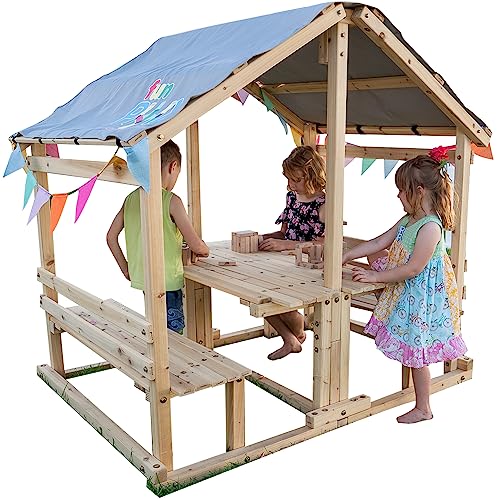 Outdoor Playhouse Funphix Kids Klubhouse Wooden Playhouse with Table Benches Multifunctional Toy for Fun Play Learning Durable Easy to Assemble Backyard Playground Set 0 belly baby and beyond