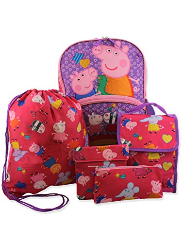 Peppa Pig Girls 5 piece Backpack and Lunch Bag School Set One Size PinkPurple 0 belly baby and beyond