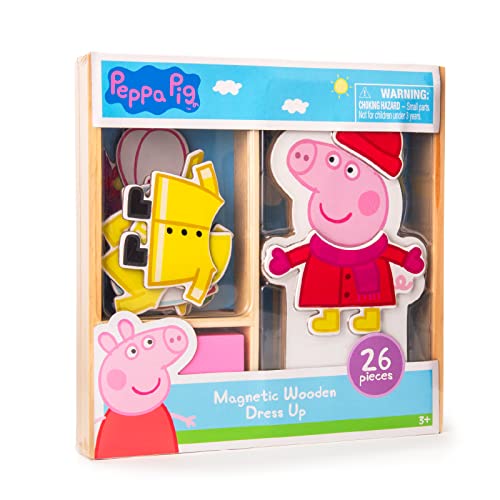 Peppa Pig Magnetic Wood Dress Up Doll Includes 26 Colorful Magnetic Wood Pieces and Wooden Storage Box Encourages Creative Play with Mix and Match Fun for Preschoolers and Kids Ages 3 and over 0 belly baby and beyond