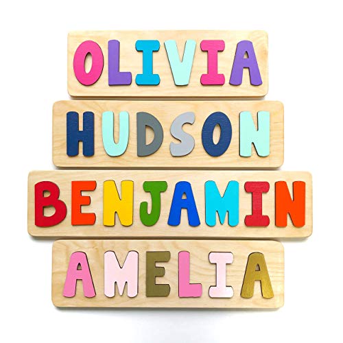 Personalized Wooden Name Puzzle for Kids Handmade in USA by Bloom Owl Custom Baby Gifts for Boys and Girls Easter or First Birthday Montessori Toys for Toddlers 1 3 Baby Puzzle 0 belly baby and beyond