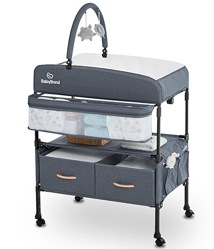 Portable Baby Changing Table with 2 Storage Baskets BabyBond Foldable Changing Table Dresser Waterproof Diaper Changing Table Height Adjustable Changing Station for Infant and NewbornGrey 0 belly baby and beyond