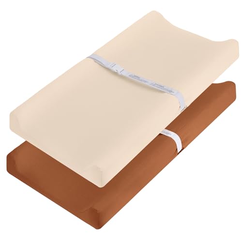 Pro Goleem Muslin Changing Pad Cover for Boys and Girls Soft Breathable Fitted Cotton Diaper Changing Table Pad Sheets Neutral 2 Pack BrownBeige 0 belly baby and beyond