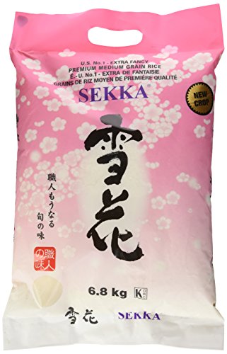 SEKKA Extra Fancy Medium Grain white Rice Japanese Premium quality uncooked Rice Milled Rice Sweet and Chewy Low Fat Perfect for Authentic Asian Cuisine 15 lb Pack of 1 0 belly baby and beyond