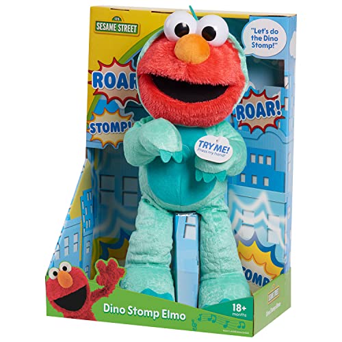 SESAME STREET Dino Stomp Elmo 13 Inch Plush Stuffed Animal Sings and Dances Kids Toys for Ages 18 Month by Just Play 0 belly baby and beyond