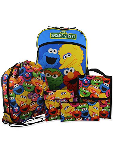 Sesame Street Boys Girls 5 piece Backpack Lunch Bag and Snack Bag School Set One Size BlueMulti 0 belly baby and beyond