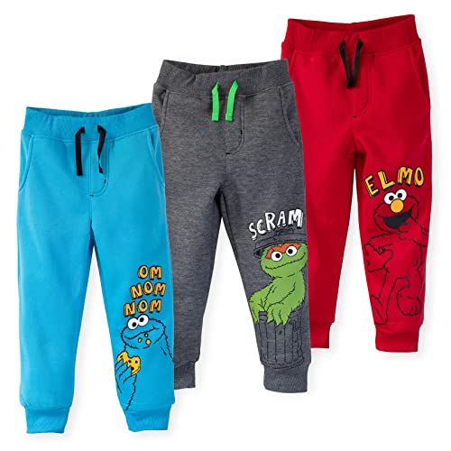 Sesame Street Elmo Cookie Monster Oscar The Grouch Fleece 3 Pack Pants Infant to Little Kid 0 belly baby and beyond