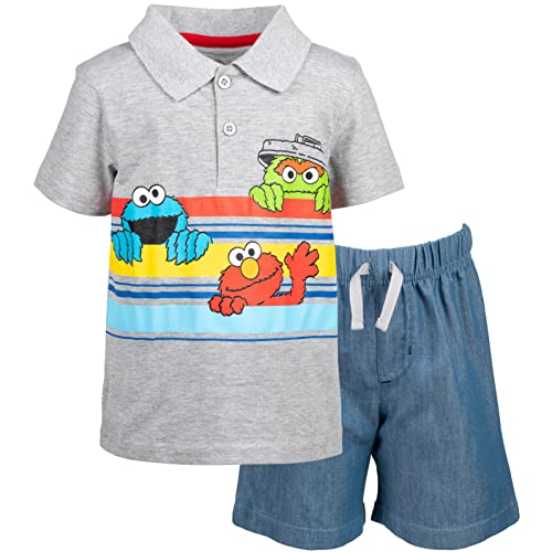 Sesame Street Oscar the Grouch Cookie Monster Elmo Polo Shirt and Shorts Infant to Toddler 0 belly baby and beyond