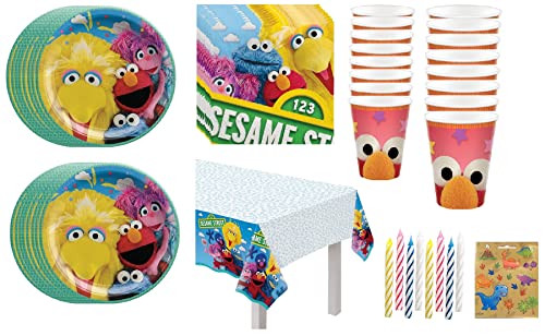 Sesame Street Party Supplies Bundle Serves 16 includes Lunch Plates Napkins Cups and Table Cover with Candles Bundle for 16 0 belly baby and beyond