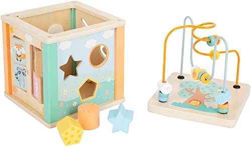 Small Foot Wooden Toys Pastel Activity Cube Montessori Wooden Toys for Boys and Girls Ages 12 Months Perfect for Birthdays and Holidays Multi 0 belly baby and beyond