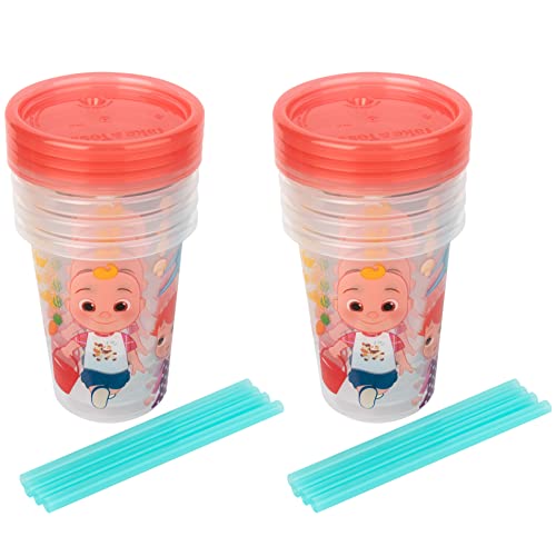 The First Years Cocomelon Take Toss Toddler Straw Cups Spill Proof Toddler Sippy Cups with Snap On Lids and Straws Cocomelon Feeding and Party Supplies 10 Oz 8 Count 0 belly baby and beyond