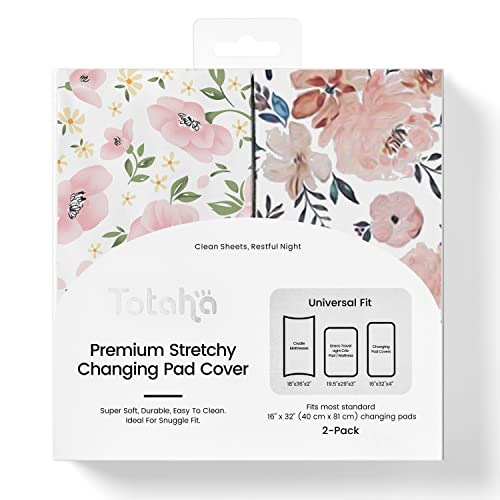 TotAha Premium Stretchy Changing Pad Covers 2 Pack Hypoallergenic Silky Comfort Buttery Soft Calming Effect All Season Jersey Knit 5 Deep PocketMeredith Allover Floral Pale Pink Flowers 0 belly baby and beyond