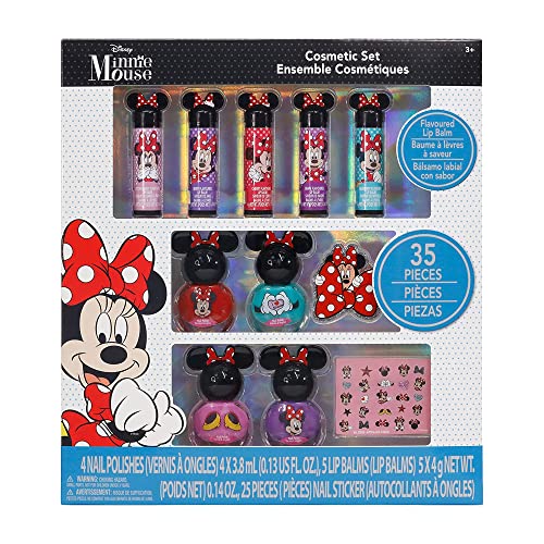 Townley Girl Disney Minnie Mouse Sparkly Cosmetic Makeup Set for Girls with Lip Balm Nail Polish Nail Stickers 35 PcsPerfect for Parties Sleepovers MakeoversBirthday Gift for Girls above 3 Yrs Kid 0 belly baby and beyond