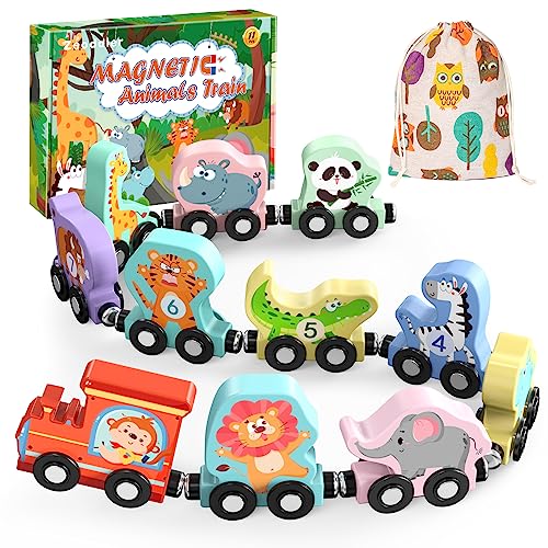 Toys for Toddlers 11 Magnetic Wooden Animals Train Set Montessori Toys for Toddlers Preschool Learning Activities for Kids Birthday Gifts for Boys Girls 0 belly baby and beyond