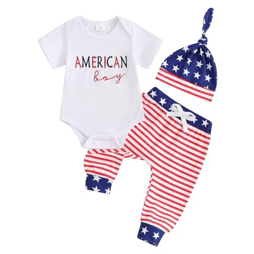 Twopumpkin My First 4 th Fourth of July Baby Boy Outfit Newborn Short Sleeve Onesie RomperPantsHat Infant Clothes Set 0 belly baby and beyond