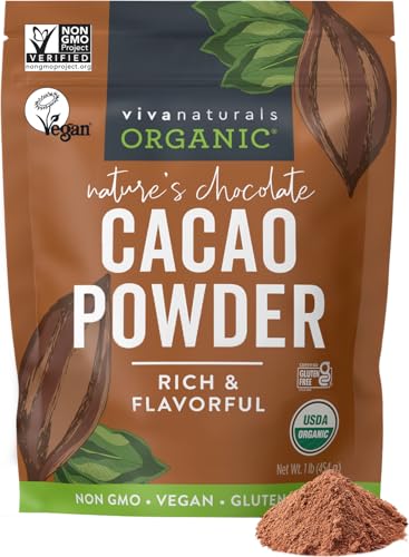 Viva Naturals Organic Cacao Powder 1lb Unsweetened Cacao Powder With Rich Dark Chocolate Flavor Perfect for Baking Smoothies Non GMO Certified Vegan Gluten Free 454 g 0 belly baby and beyond