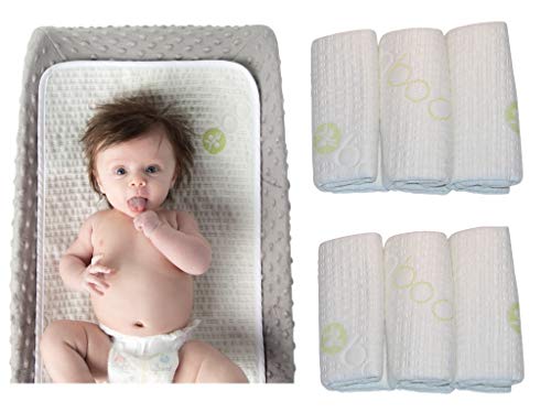 Washable Absorbent Bamboo Rayon Baby Changing Pads 6 pack Extra soft material reusable leak proof stain protective cover use in diaper bag for traveling or in nursery 0 belly baby and beyond