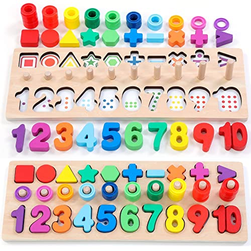 Wooden Montessori Toys for Kids Toddler Number Puzzles Sorter Counting Shape Stacker Stacking Game Preschool Toys for Boy Girl Learning Education Math Blocks Year Old Girl Gifts Rainbow 0 belly baby and beyond