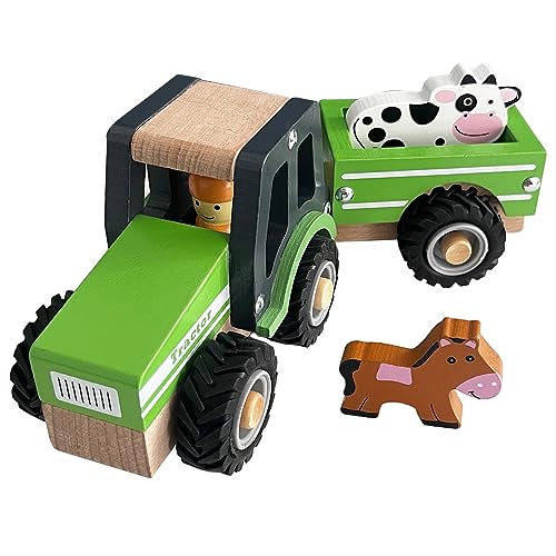 Wooden Tractor Toys for Toddlers 1 3 Baby Vehicle Toys Hand Push Car Toys for 1 2 3 Year Old Boys Girls Green 0 belly baby and beyond