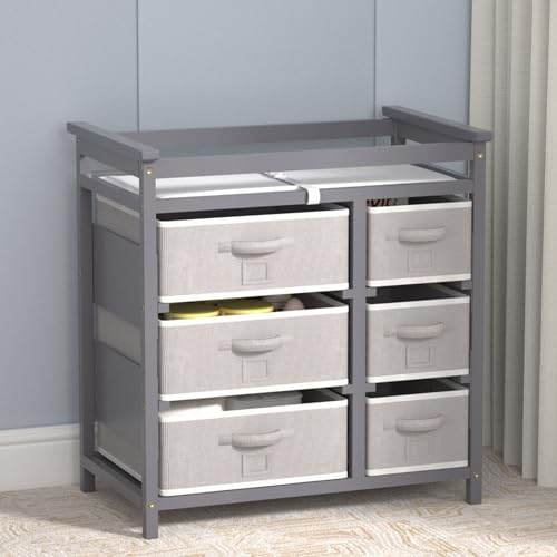 XJD Baby Changing Table with 6 Storage Drawers and Pad Baby Changing Station Diaper Changing StationGrey 0 belly baby and beyond