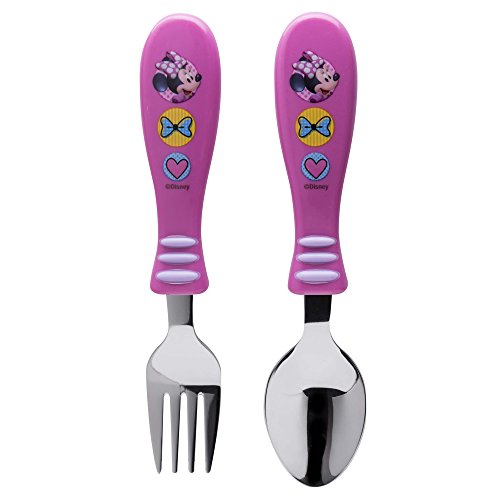 Zak Designs Minnie Easy Grip Flatware Fork And Spoon Utensil Set Stainless Steel Plastic Perfect for Toddler Hands With Fun Characters Contoured Handles And Textured Grips Minnie Bowtique 0 belly baby and beyond