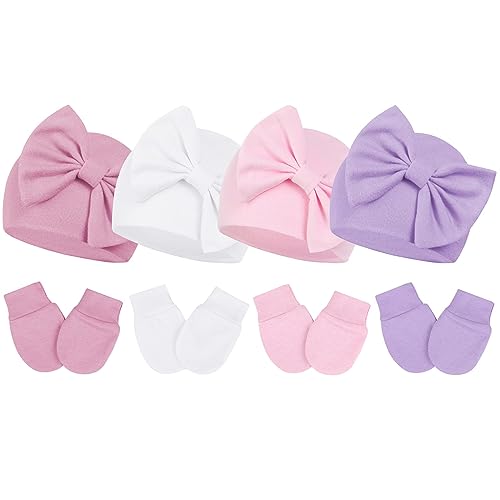 Zando Baby Hats Newborn Girl Hat with Big Bow Cotton Baby Beanie Hat and Mitten Set Infant Baby Winter Hat for Girls Boys 0 belly baby and beyond