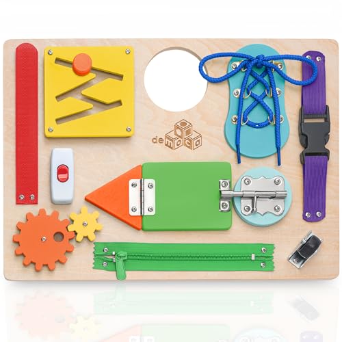 deMoca Busy Board for Toddlers Montessori Wooden Activity Board with 10 Educational Activities for Learning Fine Motor Skills Kids Travel Toy for Boys Girls Packaging May Vary 0 belly baby and beyond