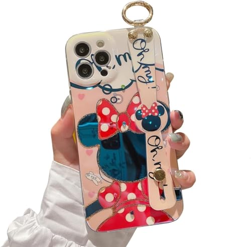 for iPhone 15 Pro Case Cute with Wrist Strap Kickstand Glitter Bling Cartoon IMD Silicone TPU Shockproof Protective Phone Cases Cover for Girls and Women Minnie 0 belly baby and beyond