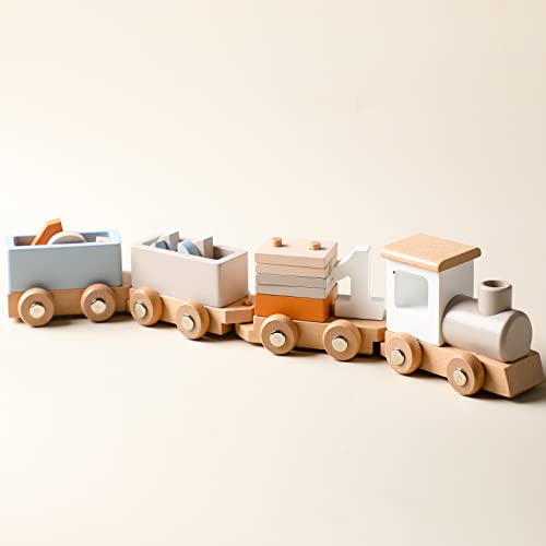 ibwaae Wooden Train Set for Baby Toys with Numbers and Blocks Train Toy 12 PCS for Toddler Boys and Girls 1 2 3 4 5 Birthday Toys 0 belly baby and beyond