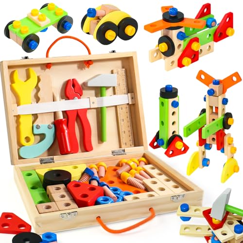 yoptote Kids Tool Set Toys for 3 Year Old Boys Girls Wooden Toddler Tool Set with Storage Box Montessori Educational STEM Construction Toys for 2 3 4 5 6 Years Old Boys Girls Easter Gift for Kids 0 belly baby and beyond