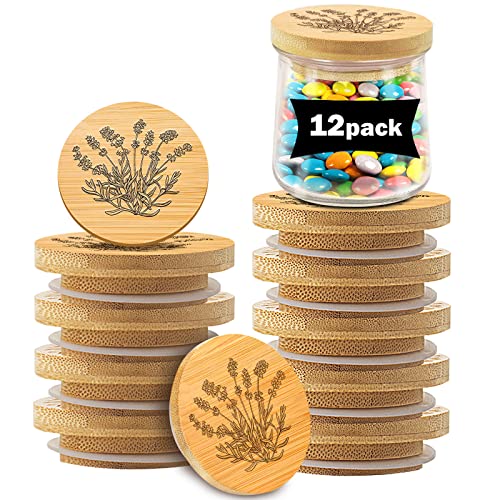 12 Pack Reusable Bamboo Wooden Lids with Silicone Sealing Rings Perfect Airtight for Oui Yogurt Jars Lavender Pattern 0 belly baby and beyond