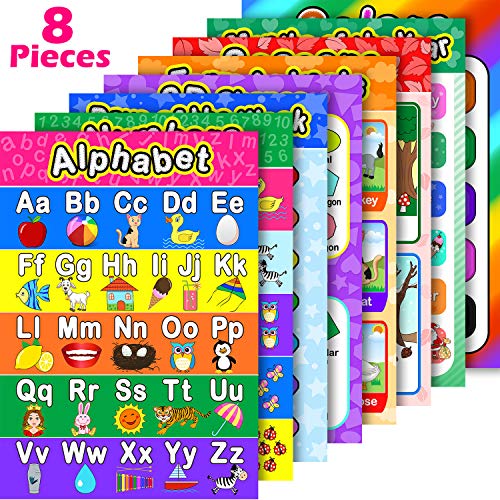 8 Educational Preschool Posters for Toddler and Kid Learning with 60 Glue Point Dot for Nursery Preschool Homeschool Kindergarten Classroom Teach Numbers Alphabet Colors Months and More 16 x 11 Inch 0 belly baby and beyond