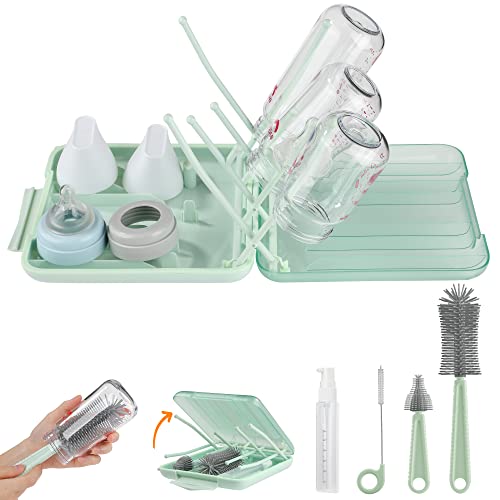 Bottle Brush Set Baby Travel Essential 6 in 1 Bottle Cleaner Kit with Silicone Bottle BrushNipple Cleaner BrushStraw BrushSoap DispenserStorage BoxBottle Drying Rack for Home and TravelGreen 0 belly baby and beyond