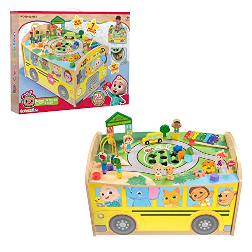 COCOMELON Wheels on The Bus Wooden Activity Table Recycled Wood Officially Licensed Kids Toys for Ages 18 Month by Just Play 0 belly baby and beyond