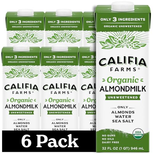 Califia Farms Organic Unsweetened Almond Milk 32 Oz Pack of 6 Dairy Free Vegan Plant Based Keto Vegan Gluten Free Non GMO USDA Organic 0 belly baby and beyond