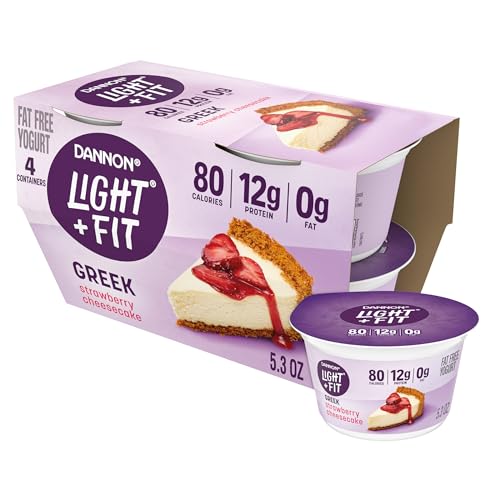 Dannon Light Fit Greek Strawberry Cheesecake Fat Free Yogurt Creamy and Delicious Gluten Free Yogurt 4 Ct 53 OZ Yogurt Cups 0 belly baby and beyond