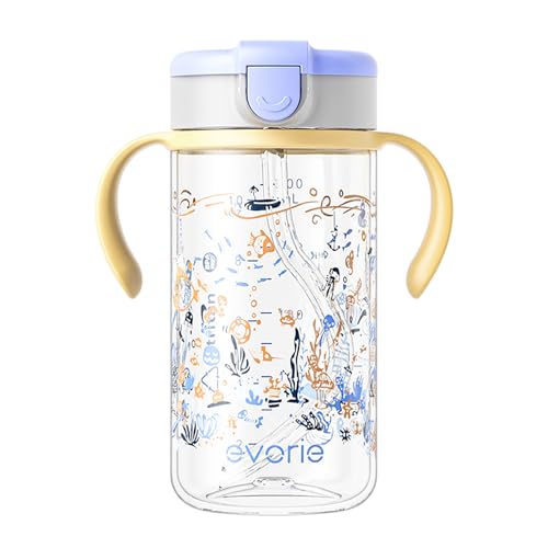 Evorie Tritan Toddler Sippy Cup with Silicone Straw Spill Proof Straw Water Bottle for Kids 1 2 Years Old 10 oz Removable Handles Ideal for School 0 belly baby and beyond