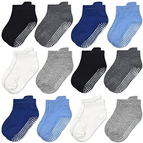 GRPSKCOS Non Slip Toddler Baby Socks 12 Pairs Anti Skid Ankle Socks for Kids Boys Grips Crew Socks for 1 7 Years Children 0 belly baby and beyond