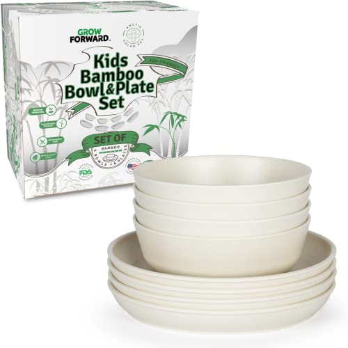 Grow Forward Bamboo Kids Plates and Bowls Set 4 Bamboo Plates for Kids and 4 Bamboo Bowls for Kids BPA Free Dishwasher Safe Eco Friendly and Reusable Childrens Dishes Arctic 0 belly baby and beyond