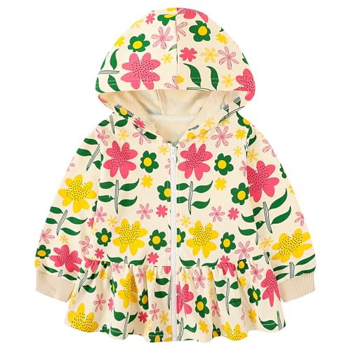 HILEELANG Toddler Girl Zip Up Hooded Sweatshirts Jacket With Ruffle Hem Cotton Lightweight Outwear 0 belly baby and beyond