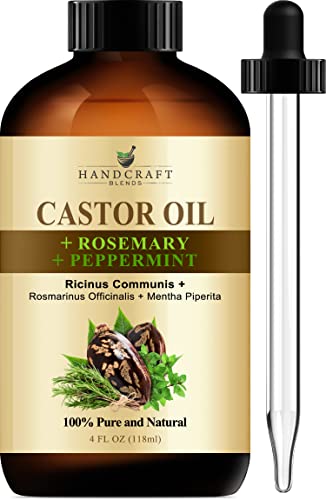 Handcraft Blends Castor Oil with Rosemary and Peppermint in Glass Bottle 4 Fl Oz 100 Pure and Natural Curl Relaxer for Tight Curls Premium Grade for Hair Growth Eyelashes Eyebrows 0 belly baby and beyond