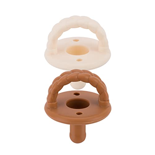 Itzy Ritzy Silicone Pacifiers for Newborn Sweetie Soother Pacifiers Feature Collapsible Handle Two Air Holes for Added Safety for Ages Newborn and Up Set of 2 in Coconut Toffee 0 belly baby and beyond