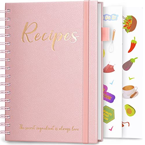 JUBTIC Recipe Book to Write in Your Own RecipesSprial Hardcover Personal Blank Recipe Book Make Your Own Family Cookbook with Gold Foil Stickers Recipe Journal Hold 120 Recipes Pink 0 belly baby and beyond