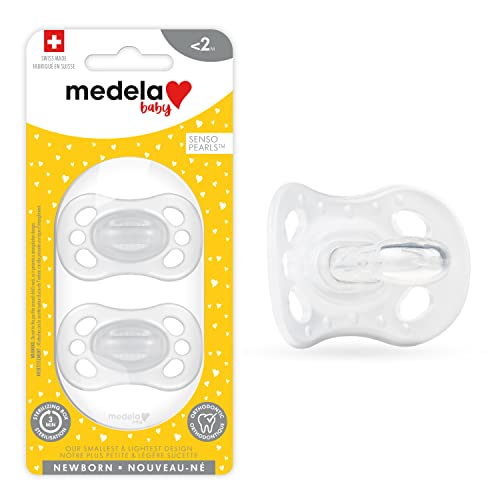 Medela Baby Pacifier Newborn 0 2 Months 2 Pack includes sterilizing case Silicone and BPA Free Supports Natural Suckling Clear 0 belly baby and beyond