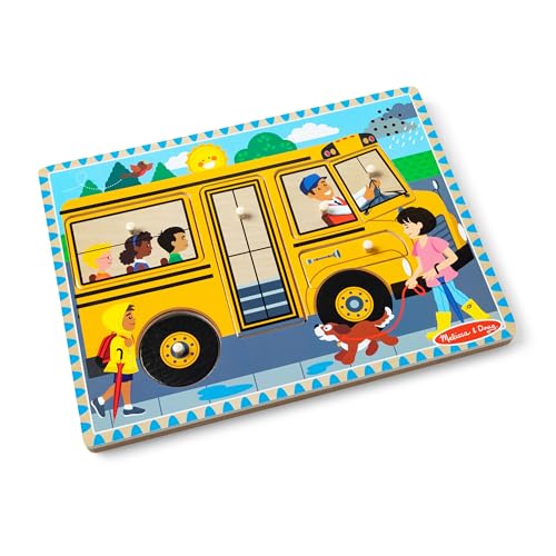 Melissa Doug The Wheels on the Bus Sound Puzzle School Bus Puzzle Wooden Puzzle For Kids and Toddlers Ages 2 0 belly baby and beyond