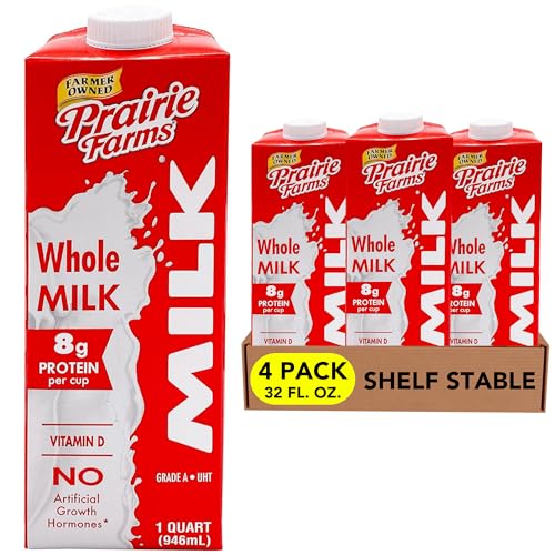 Prairie Farms Whole Milk Shelf Stable Boxed UHT Ultra Pasteurized Milk Vitamin D White Milk Preservative and Hormone Free Gluten Free Kosher Made in USA 1 Quart 4 Pack 0 belly baby and beyond