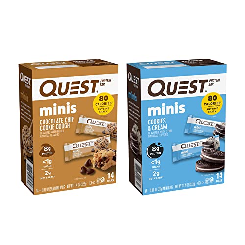 Quest Nutrition Mini Protein Bars Bundle Chocolate Chip Cookie Dough and Cookies Cream High Protein Low Carb Keto Friendly 14 Count Each 0 belly baby and beyond