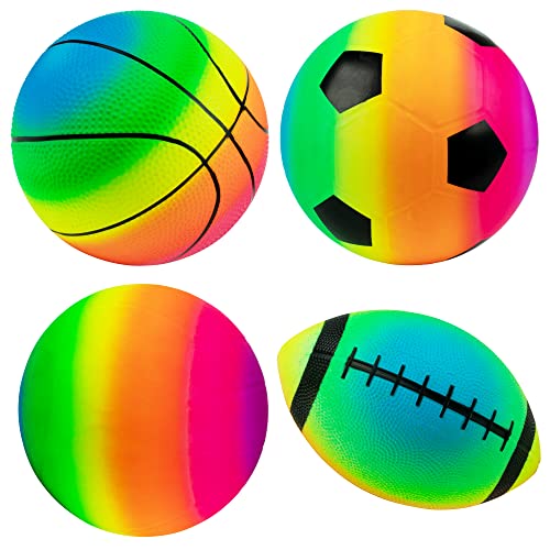 Rainbow Sports Balls Pack of 4 1 Each of 85 Football Basketball Soccer and Volleyball for Playground Inflatable Multi Sport Ball Set with 1 Pump for Kids Outdoor Activities 0 belly baby and beyond