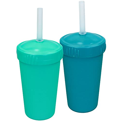 Re Play Made in USA 2 Pack Straw Cups for Toddlers 10 Oz Reusable Kids Cups with Straws and Lids DishwasherMicrowave Safe Toddler Cups with Straws 313 x 55 AquaTeal 0 belly baby and beyond