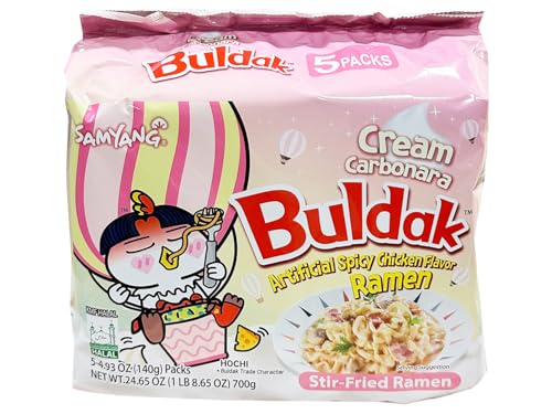 Samyang Buldak Hot Spicy Chicken Flavor RamenKorean Stir Fried Instant Package Noodle Cream Carbonara1 Bag with 5 Pack493 OZ 0 belly baby and beyond